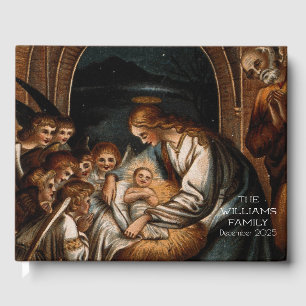 Livre D'or Scène de la Nativité Vierge Marie Bébé Jésus Anges