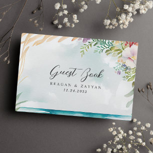 Livre D'or Scène de mariage estival de plage à l'aquarelle fl
