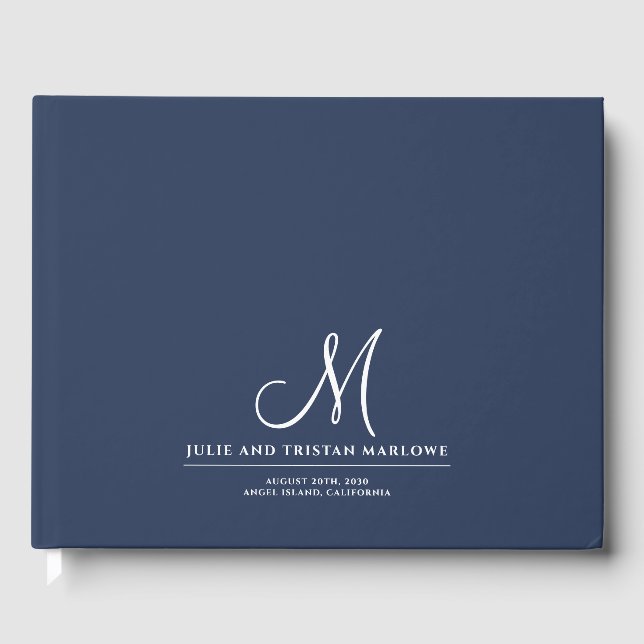 Livre D'or Script chic Mariage initial Monogram Navy Blue (Recto)