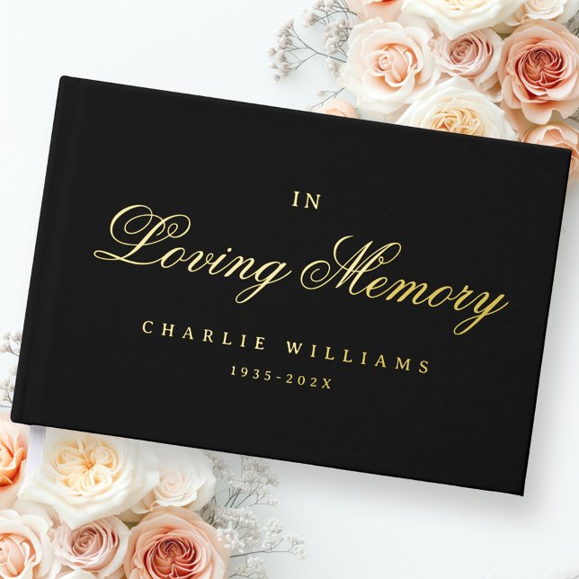 Livre D'or Script de calligraphie dans la mémoire amoureuse f (Calligraphy script in loving memory funeral black foil guest book)