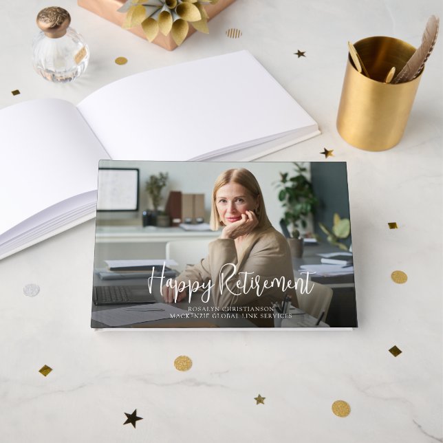 Livre D'or Script manuscrit d'une photo de retraite (Recto ouvert)