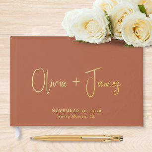 Livre D'or Script minimal en Terracotta Mariage Gold
