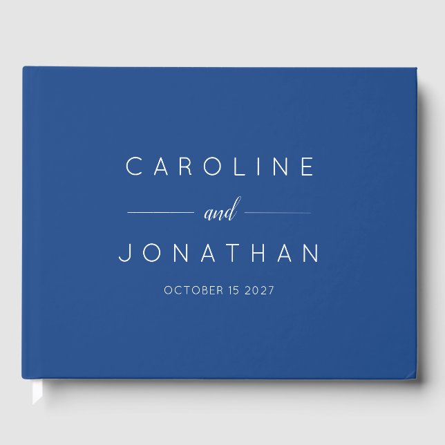 Livre D'or Script minimal moderne Mariage bleu français perso (Recto)