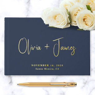 Livre D'or Script minimal photo Mariage bleu marine