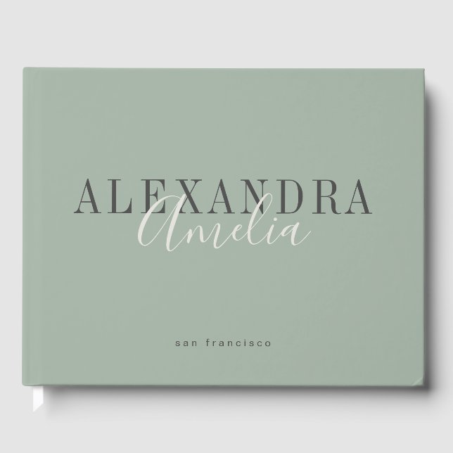 Livre D'or Script minimaliste Boho Sage Green Custom Business (Recto)