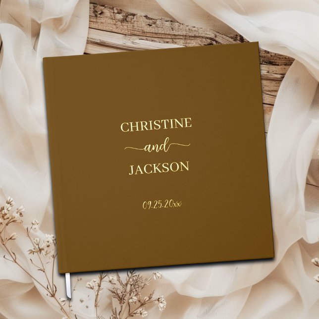 Livre D'or Script moderne élégant Jaune Mariage Brown Or (Créateur téléchargé)