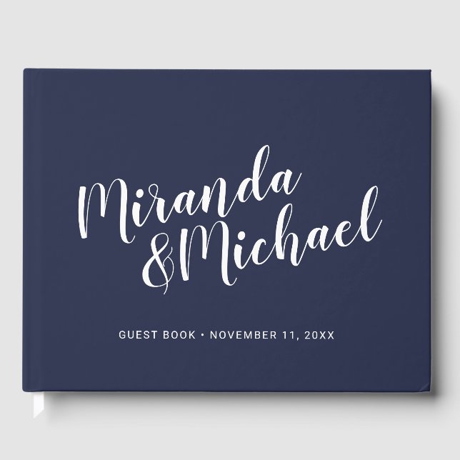 Livre D'or Script moderne Mariage bleu marine marine (Recto)