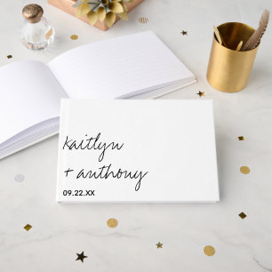 Livre D'or Script noir et blanc moderne Mariage minimaliste