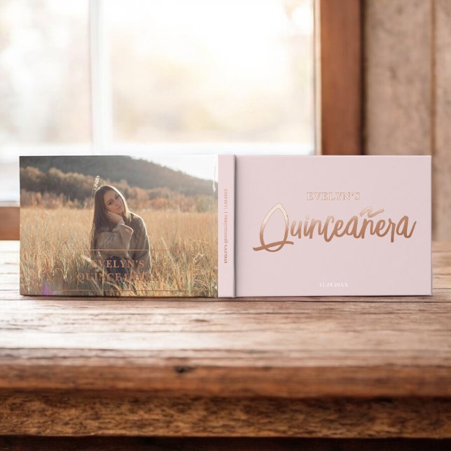 Livre D'or Script Pinceau photo rose Anniversaire Quinceanera (Créateur téléchargé)
