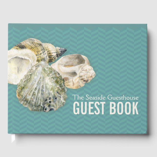 Livre D'or Sea shells art turquoise chevron guest book (Recto)
