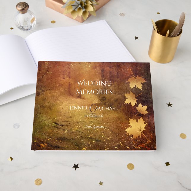 Livre D'or sentier d'automne érable feuille souvenirs mariage (Recto ouvert)