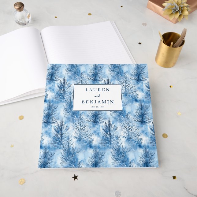 Livre D'or Serene Blue Watercolor Tree Branches (Recto ouvert)