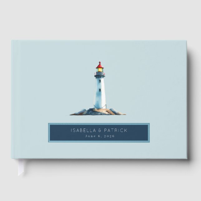 Livre D'or Serene Pastel Blue Lighthouse Illustration (Recto)