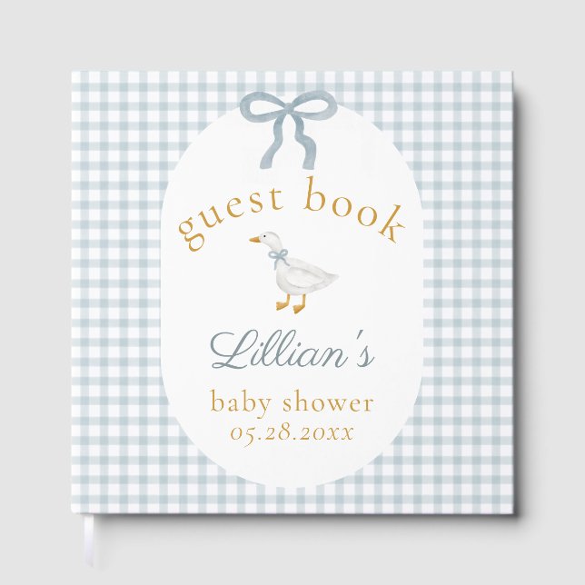 Livre D'or Silly Goose Blue Gingham Baby Shower Guest Book (Recto)