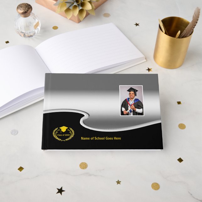 Livre D'or Silver and Black design Photo Gold Text (Recto ouvert)