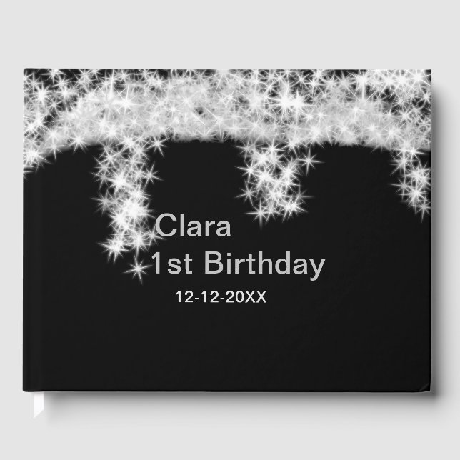 Livre D'or Silver black glitter add name birthday date year t (Recto)