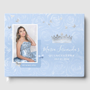 Livre D'or Silver Light Baby Blue Roses Photo Quinceanera