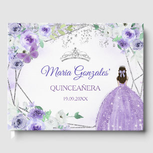 Livre d'or Silver & Purple Floral Quinceañera