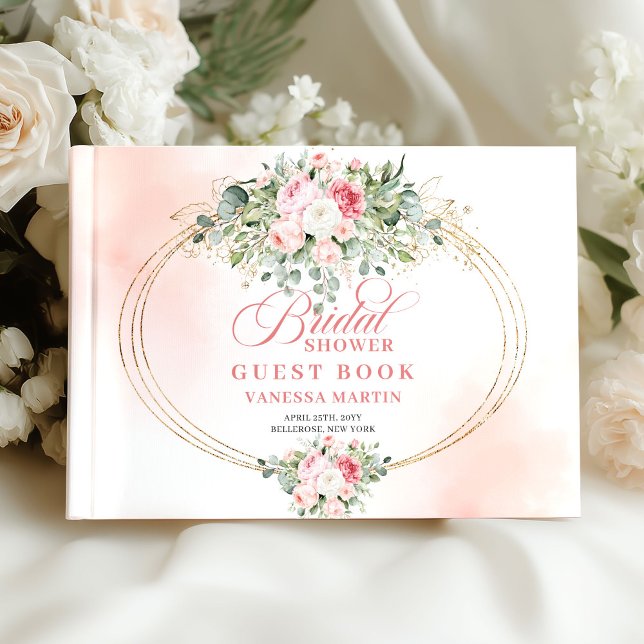Livre D'or Simple Boho Blush Roses Greenery Fête de Mariage  (Simple Boho Blush Roses Greenery Bridal Shower Book)