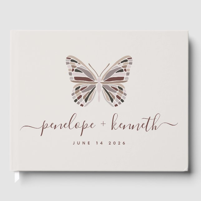 Livre D'or Simple Boho Butterfly Burgundy Taupe Mariage (Recto)