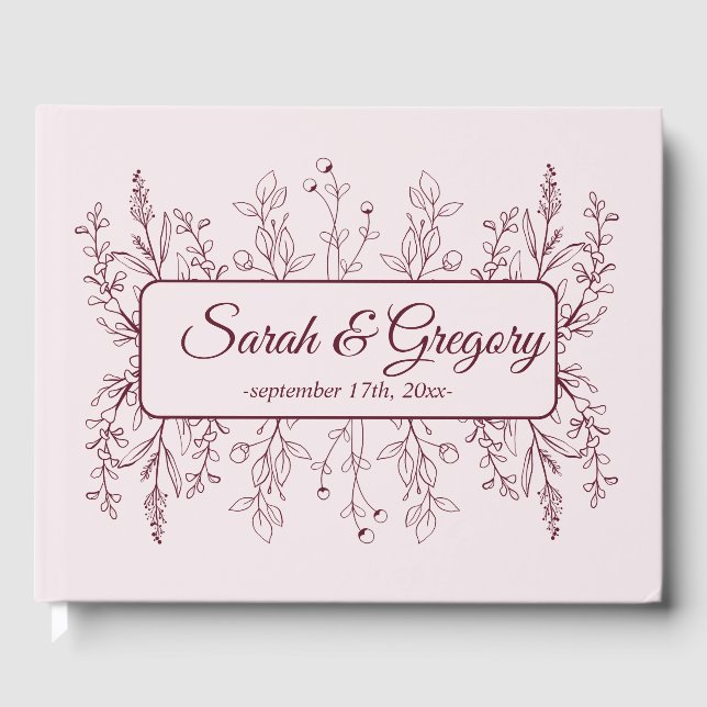 Livre D'or Simple Boho Floral Ruby Vin Mariage (Recto)