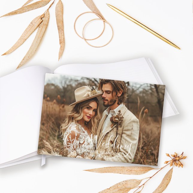 Livre D'or Simple Chic Elegant Calligraphy Photo Wedding (Créateur téléchargé)