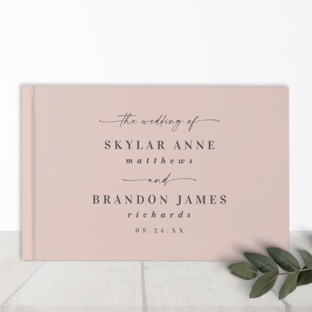 Livre D'or Simple Couleur Uni Légère Robe de Mariée Rose Pâle (Minimalistic Light Blush Pink Solid Color and Script Wedding Guest Book)