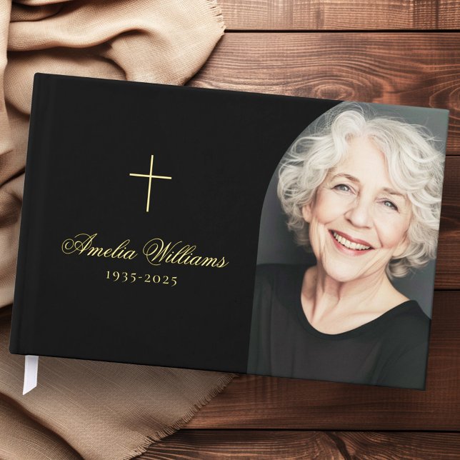 Livre D'or Simple croix amoureuse mémoire funéraire photo (Simple cross loving memory funeral memorial photo guest book)