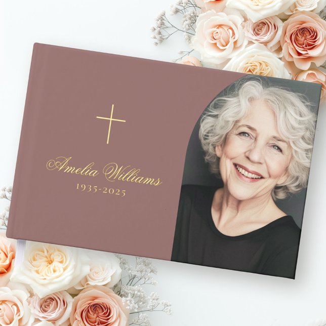 Livre D'or Simple croix amoureuse mémoire funéraire photo (Simple cross loving memory funeral memorial photo guest book)