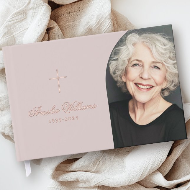 Livre D'or Simple croix amoureuse mémoire funéraire photo (Simple cross loving memory funeral memorial photo guest book)