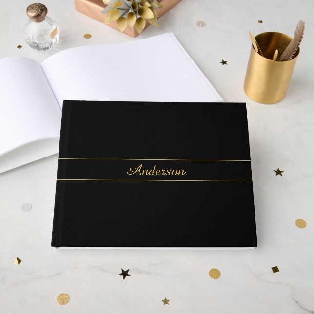 Livre D'or Simple Customizable Gold & Black Text Design  (Recto ouvert)
