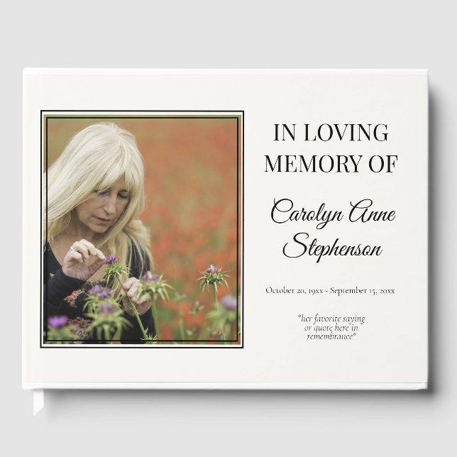 Livre D'or Simple Elégant Photo Black Bereavement | Funéraill (Recto)