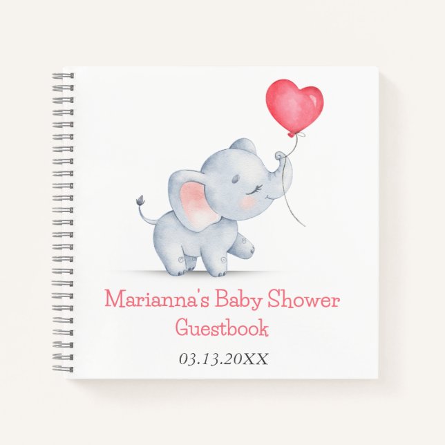 Livre d'or Simple Elephant & Heart Balloon (Devant)