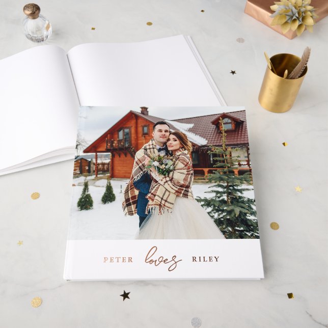 Livre D'or Simple Love Script Deux Photos Mariage (Recto ouvert)