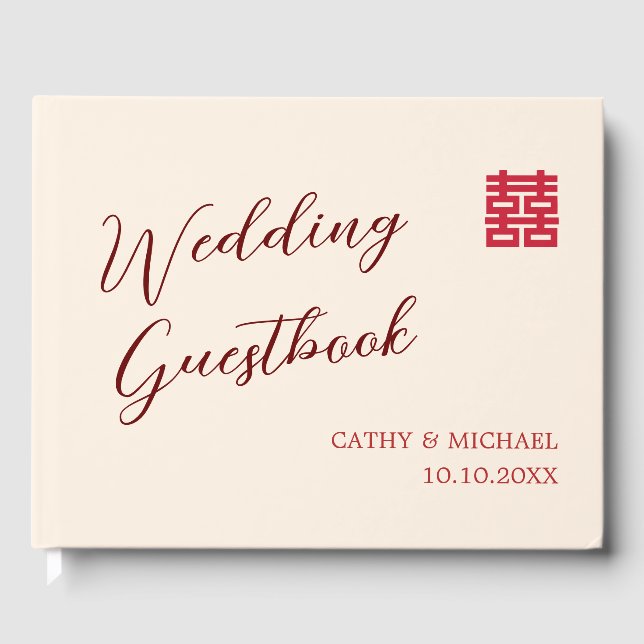 Livre D'or Simple mariage chinois moderne rouge beige (Recto)