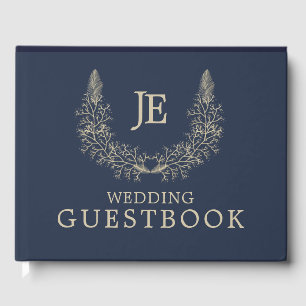 Livre D'or Simple Mariage d'ornements en or bleu nuit