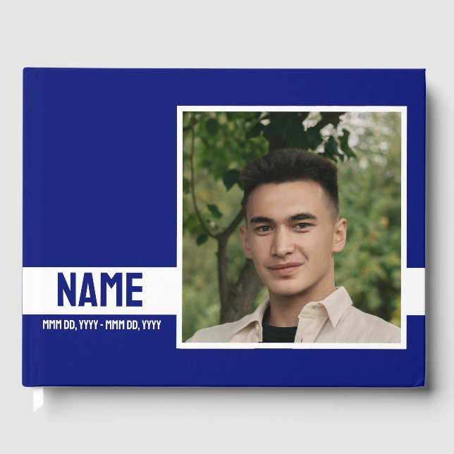 Livre D'or Simple Modern Blue 2 Photo Celebration of Life (Recto)