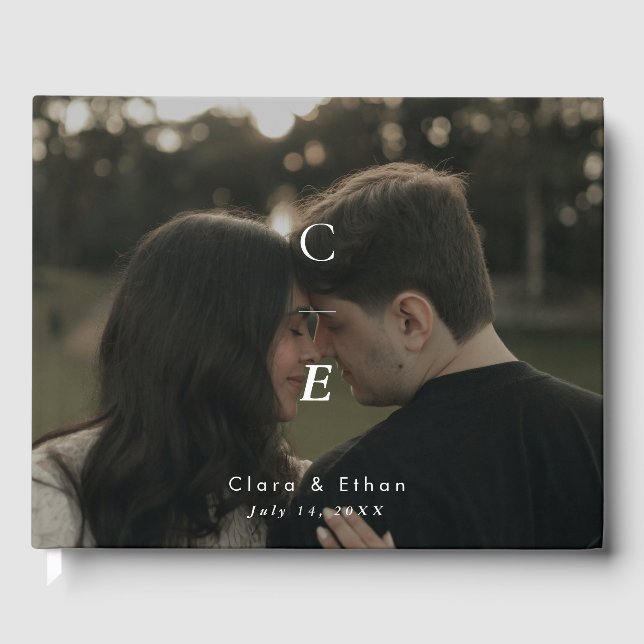 Livre D'or Simple Moderne Monogramme Photo Mariage (Recto)