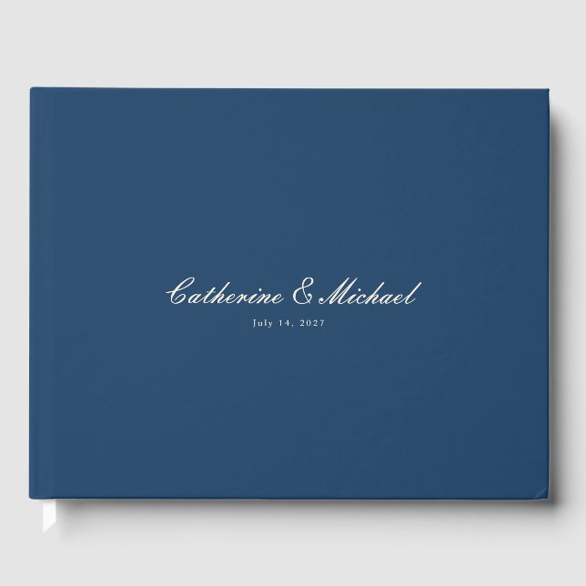 Livre D'or Simple Script Pretty Navy Blue Wedding Guest Book (Recto)
