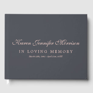 Livre D'or Slate Grey Blush Pink Nom Script En Mémoire D'Amou