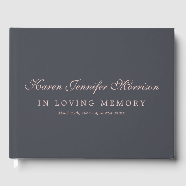 Livre D'or Slate Grey Blush Pink Nom Script En Mémoire D'Amou (Recto)