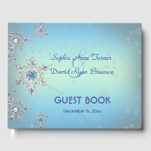 Livre D'or Snowflakes en argent Crystals Blue Pearls Mariage
