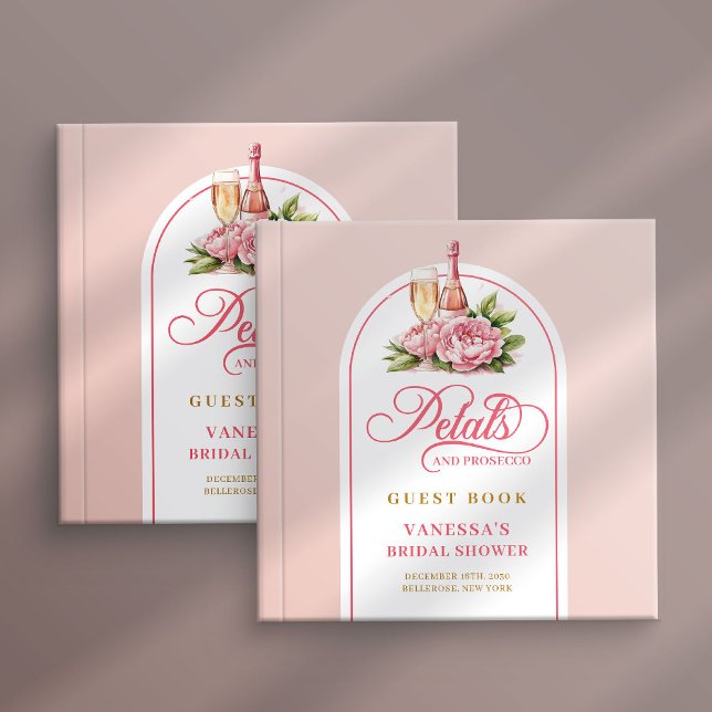 Livre D'or Soft blush and gold petals prosecco guest book (Soft blush and gold petals prosecco guest book)