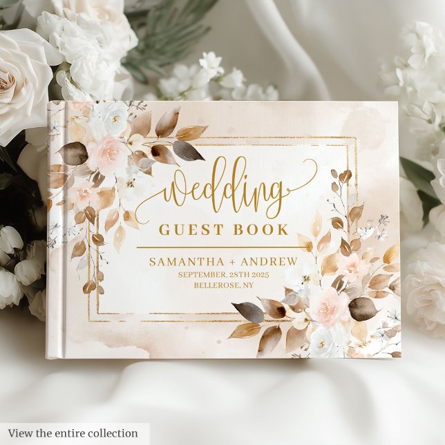 Livre D'or Soft Pastel Blush Ivor Boho Mariage de automne (Soft Pastel Blush Ivory Gold Boho Fall Wedding Guest Book)