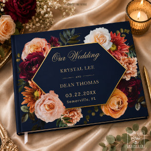 Livre D'or Sombre Mariage Floral Burgundy Rouille Bleu Nuit