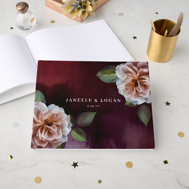 Livre D'or Sombre + Moody Rustique Floral Mariage (Recto ouvert)