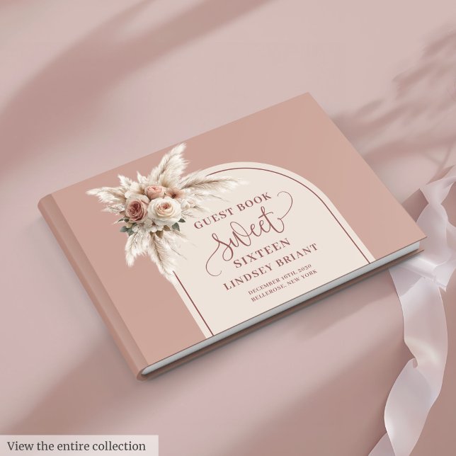 Livre D'or Sophisticated Arch Pastel Pink Pampas Floral Boho  (Sophisticated Arch Pastel Pink Pampas Floral Boho Sixteen

)