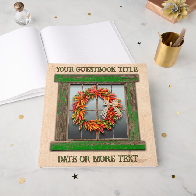 Livre D'or Southwest Chile Pepper Wreath Window Personalized  (Recto ouvert)