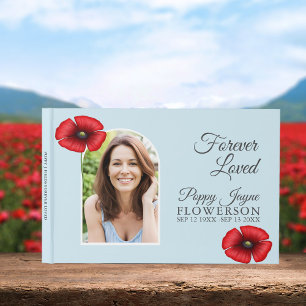 Livre D'or Souvenir Poppy Blue Funeral Memorial Guest Book