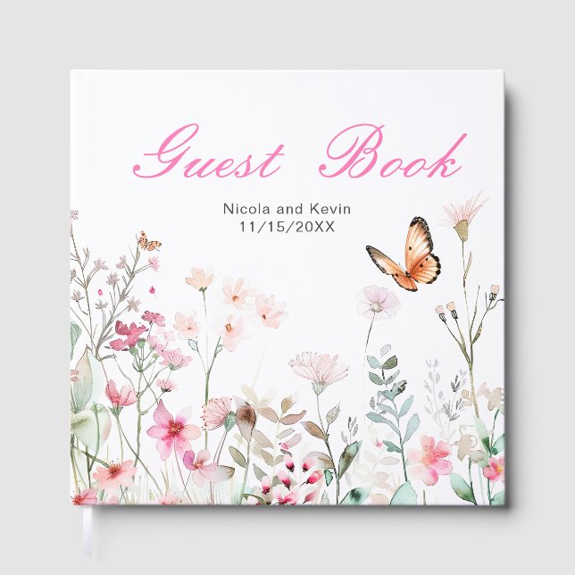 Livre D'or Spring Deep Pink Butterfly Floral Wedding (Recto)